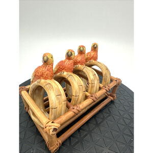 Set Of Vintage Tiki Style Ceramic Parrot Bird Napkin Rings Set Of 4